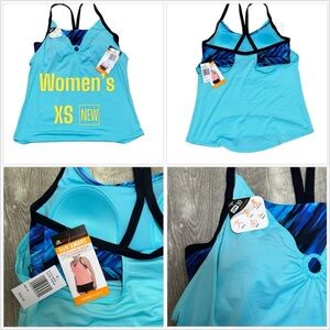 Women’s Zeroxposur XS Tankini Ruched Padded Swim Swimwear Tank Top turquoise NWT